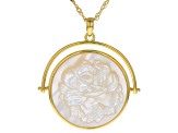 White Mother-of-Pearl 18k Yellow Gold Over Sterling Silver Rose Carved Pendant