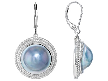 Picture of Platinum Cultured South Sea Mabe Pearl Rhodium Over Sterling Silver Earrings
