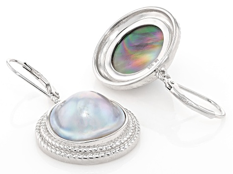 Platinum Cultured South Sea Mabe Pearl Rhodium Over Sterling