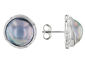 Platinum Cultured Mabe Pearl Rhodium Over Sterling Silver Stud Earrings