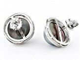 Platinum Cultured South Sea Mabe Pearl Rhodium Over Sterling Silver Stud Earrings