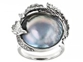 Platinum Cultured Mabe Pearl Rhodium Over Sterling Silver Ring