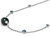 Cultured Tahitian Pearl and London Blue Topaz Rhodium Over Sterling Silver 20" Necklace