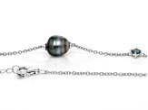 Cultured Tahitian Pearl and London Blue Topaz Rhodium Over Sterling Silver 20" Necklace