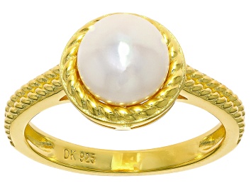Picture of White Cultured Freshwater Pearl 18k Yellow Gold Over Sterling Silver Ring