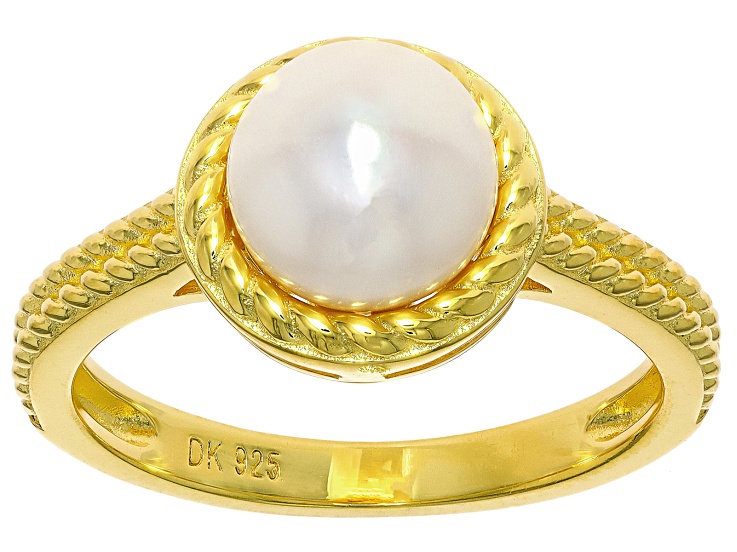 White Cultured Freshwater Pearl 18k Yellow Gold Over