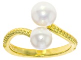 White Cultured Freshwater Pearl 18k Yellow Gold Over Sterling Silver Bypass Ring