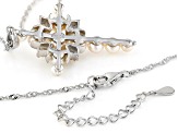 White Cultured Freshwater Pearl and White Zircon Rhodium Over Sterling Silver Cross Pendant