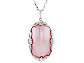 Pink Cultured South Sea Mabe Pearl Rhodium Over Sterling Silver Pendant with Chain