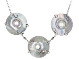 Platinum Cultured South Sea Mabe Pearl And White Zircon Rhodium Over Sterling 18 Inch Necklace