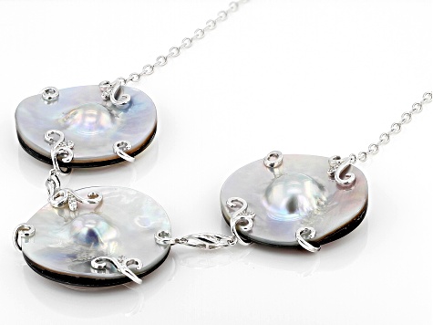 Platinum Cultured South Sea Mabe Pearl And White Zircon Rhodium Over Sterling 18 Inch Necklace