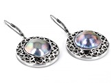 Platinum Cultured South Sea Mabe Pearl Rhodium Over Sterling Silver Earrings