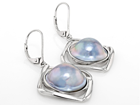 Platinum Cultured Mabe Pearl Rhodium Over Sterling Silver Earrings