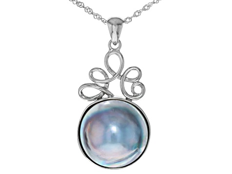 Platinum Cultured South Sea Mabe Pearl Rhodium Over Sterling Silver Pendant with Chain