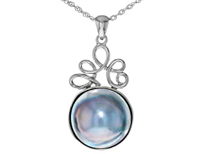 Platinum Cultured South Sea Mabe Pearl Rhodium Over Sterling Silver Pendant with Chain