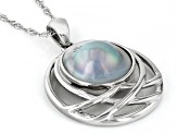 Platinum Cultured South Sea Mabe Pearl Rhodium Over Sterling Silver Pendant with Chain