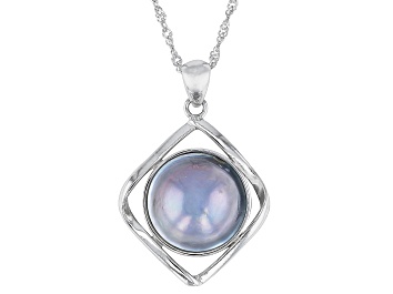 Picture of Platinum Cultured Mabe Pearl Rhodium Over Sterling Silver Pendant with Chain