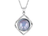 Platinum Cultured Mabe Pearl Rhodium Over Sterling Silver Pendant with Chain