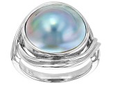 Platinum Cultured South Sea Mabe Pearl Rhodium Over Sterling Silver Ring