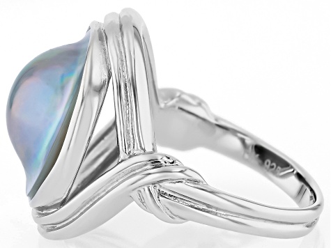Platinum Cultured South Sea Mabe Pearl Rhodium Over Sterling