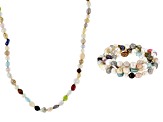 Multicolor Cultured Freshwater Pearl Endless Strand Necklace and Set of 4 Stretch Bracelet Set