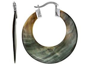 Tahitian Mother-of-Pearl Rhodium Over Sterling Silver Hoop Earrings