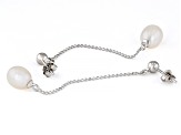 White Cultured Freshwater Pearl Rhodium Over Sterling Silver Dangle Earrings