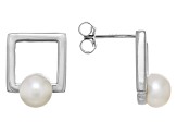 White Cultured freshwater Pearl Rhodium Over Sterling Silver Drop Earrings