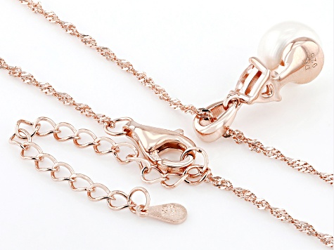 White Cultured Freshwater Pearl and Morganite 18K Rose Gold Over Sterling Silver Pendant