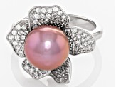 Genusis™ Pink Cultured Freshwater Pearl and Cubic Zirconia Rhodium Over Sterling Silver Ring