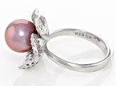 Genusis™ Pink Cultured Freshwater Pearl and Cubic Zirconia Rhodium Over Sterling Silver Ring