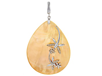 Picture of Yellow Mother-of-Pearl and White Zircon Rhodium Over Sterling Silver Enhancer Pendant