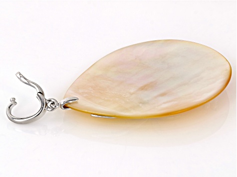 Yellow Mother-of-Pearl and White Zircon Rhodium Over Sterling Silver Enhancer Pendant