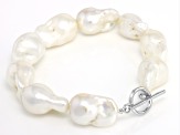 Genusis™ White Cultured Freshwater Pearl Rhodium Over Sterling Silver Toggle Bracelet