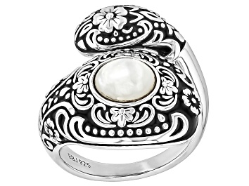 Picture of White Mother-of-Pearl Rhodium Over Sterling Silver Oxidized Bypass Ring