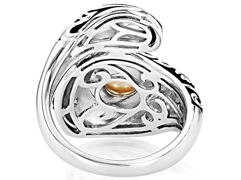 White Mother-of-Pearl Rhodium Over Sterling Silver Oxidized Bypass Ring