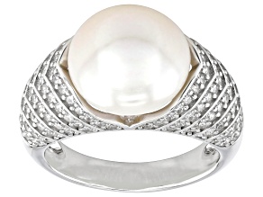White Cultured Freshwater Pearl and Bella Luce®  Cubic Zirconia Rhodium Over Sterling Silver Ring