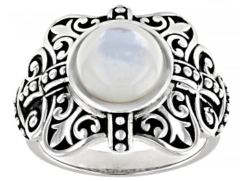 Picture of White Mother-of-Pearl Rhodium Over Sterling Silver Oxidized Ring