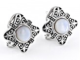White Mother-of-Pearl Rhodium Over Sterling Silver Oxidized Stud Earrings