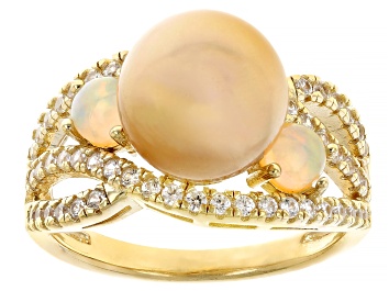 Picture of Golden Cultured South Sea Pearl With Opal & White Zircon 18k Gold Over Sterling Silver Ring