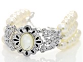 White Cultured Freshwater Pearl and Mother-of-Pearl Rhodium Over Sterling Silver Bracelet
