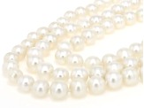 White Cultured Freshwater Pearl Rhodium Over Sterling Silver 3-Strand Necklace