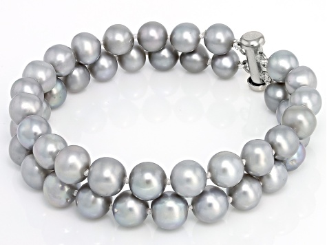Platinum Cultured Freshwater Pearl Rhodium Over Sterling Silver 2-Strand Bracelet and Necklace Set