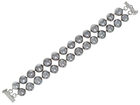 Platinum Cultured Freshwater Pearl Rhodium Over Sterling Silver 2-Strand Bracelet and Necklace Set