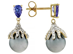 Platinum Cultured Tahitian Pearl, Tanzanite, and Diamond 14k White Gold Earrings