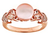 Pink Cultured Freshwater Pearl with Morganite & White Zircon 18k Rose Gold Over Silver Ring