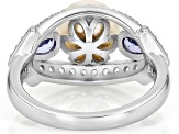 White Cultured Freshwater Pearl, Tanzanite and White Zircon Rhodium Over Sterling Silver Ring