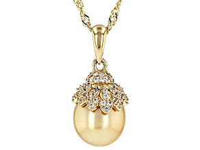 Golden Cultured South Sea Pearl and White Zircon 18k Gold Over Sterling Silver Pendant