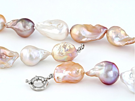 Multi-Color Cultured Freshwater Pearl Rhodium Over Sterling Silver Baroque Necklace