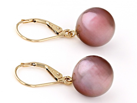 Genusis™ Purple Cultured Freshwater Pearl 14k Yellow Gold Earrings